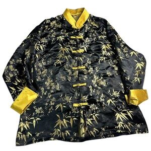 🖤✨ Black Gold Asian Brocade Frog Closure Jacket Mandarin Collar ✨🖤